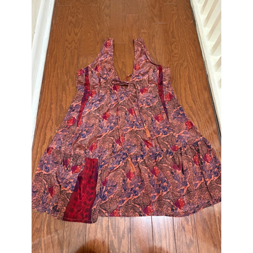 Karma Highway pink Paisley Boho Tassel Tie Mini Dress One Size OS Sleeveless